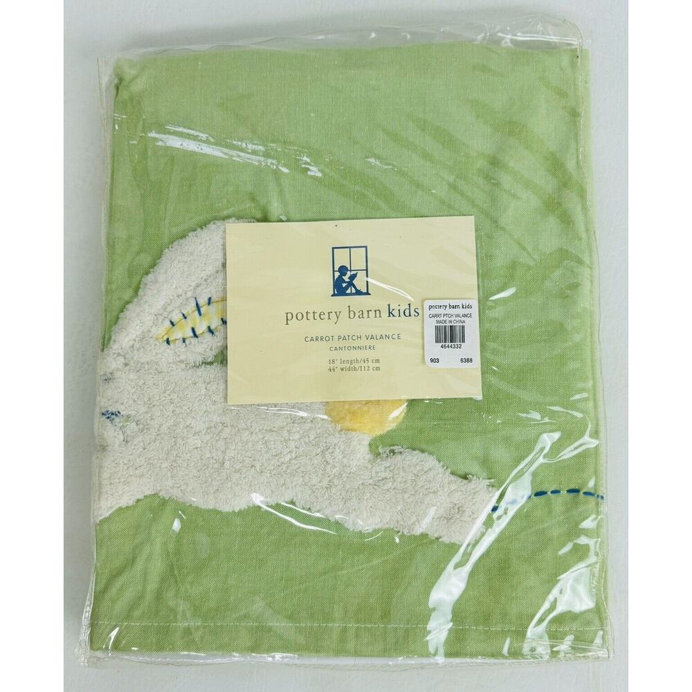 Pottery Barn Kids Carrot Patch Valance‎ 18" X 44" Green White Bunny Rabbit New